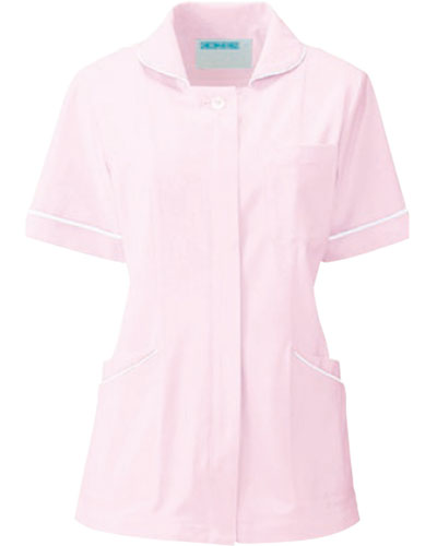 [カゼン] KAZEN 【ソフトな風合いと機能性も備えたナース服／医療白衣】 レディス ジャケット 半袖 100-24 （ピンク×ホワイト）