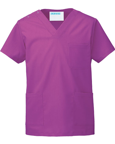 [カゼン] KAZEN 【医療ドラマ コードブルー採用で大好評のスクラブ白衣】  男女兼用 スクラブ 133-65 （ラズベリー）