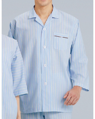 [カゼン] KAZEN 【ブルーに映えるストライプが爽やかなロングセラーの患者衣】男女兼用 患者衣（パジャマ型） 218-98