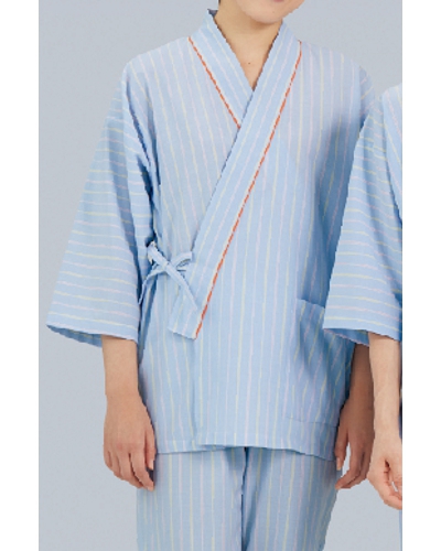 [カゼン] KAZEN 【ブルーに映えるストライプが爽やかなロングセラーの患者衣】男女兼用 患者衣（甚平型） 285-98