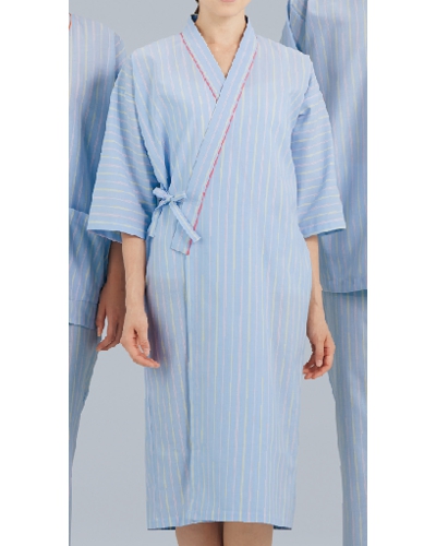 [カゼン] KAZEN 【ブルーに映えるストライプが爽やかなロングセラーの患者衣】男女兼用 患者衣ガウン 289-98