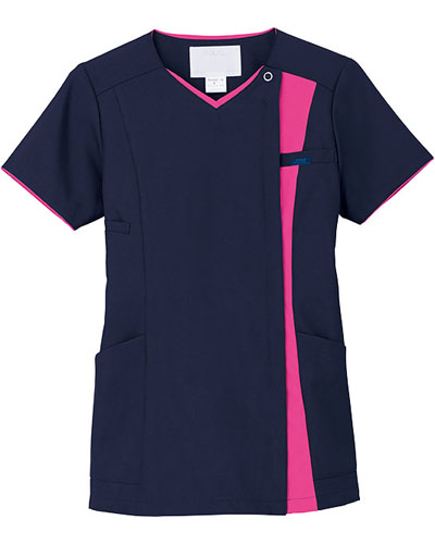 [フォーク] FOLK 【着脱のしやすさとデザイン性を備えたジップススクラブ】 レディース ジップスクラブ 7023SC （ダークネイビー×チェリーピンク）