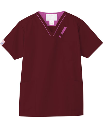 [フォーク] FOLK 【PHS対応＆着脱しやすいホック付きスクラブ】 男女兼用 スクラブ 7042SC （ワイン×ラディアントオーキッド）