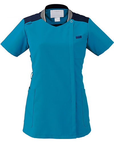 [フォーク] FOLK 【高通気、吸汗速乾素材採用のジップスクラブ】 レディース ジップスクラブ 7043SC （ターコイズ×ダークネイビー）