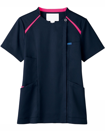 [フォーク] FOLK 【肩ニットで動きやすいジップスクラブ】 レディース ジップスクラブ 7068SC （ダークネイビー×フュクシャローズ）