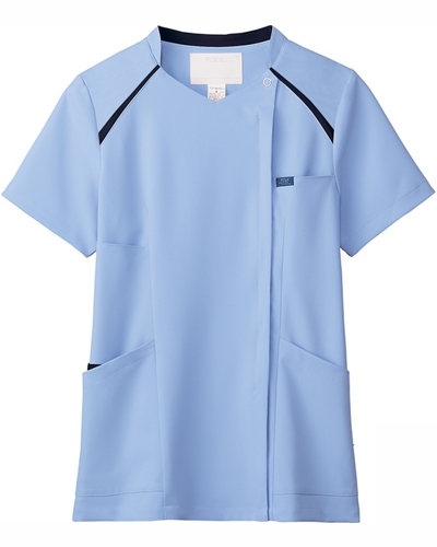 [フォーク] FOLK 【肩ニットで動きやすいジップスクラブ】 レディース ジップスクラブ 7068SC （スカイ×ダークネイビー）