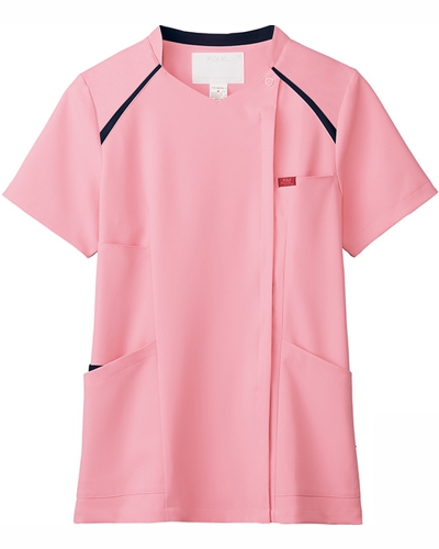 [フォーク] FOLK 【肩ニットで動きやすいジップスクラブ】 レディース ジップスクラブ 7068SC （ピンク×ダークネイビー）