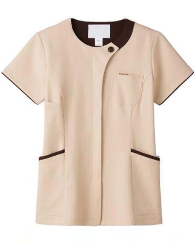 [フォーク] FOLK 【ラウンドネックが新しいジップスクラブ】 レディース ジップスクラブ 7069SC （エクルベージュ×ブラウン）