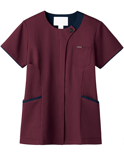 [フォーク] FOLK 【ラウンドネックが新しいジップスクラブ】 レディース ジップスクラブ 7069SC （バーガンディ×ダークネイビー）