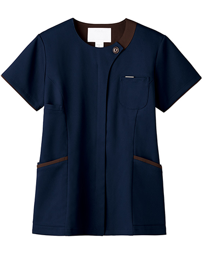 [フォーク] FOLK 【ラウンドネックが新しいジップスクラブ】 レディース ジップスクラブ 7069SC （ダークネイビー×ブラウン）