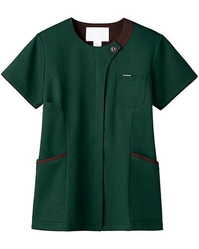 [フォーク] FOLK 【ラウンドネックが新しいジップスクラブ】 レディース ジップスクラブ 7069SC （ビリジアン×ブラウン）