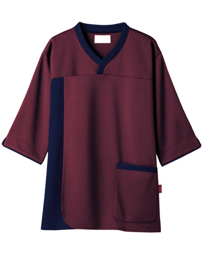 [フォーク] FOLK 【前が大きく開くかぶりタイプの検診衣】 男女兼用 プルオーバー 7075SK （バーガンディ×ネイビー）