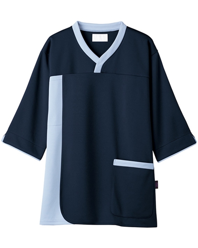 [フォーク] FOLK 【前が大きく開くかぶりタイプの検診衣】 男女兼用 プルオーバー 7075SK （ネイビー×サックス）