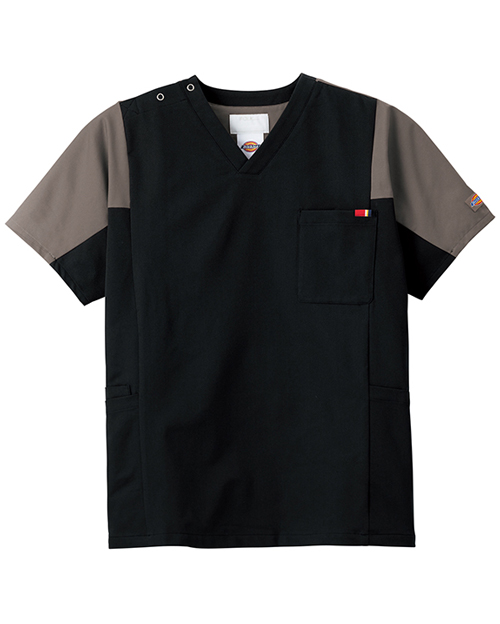 [ディッキーズ] Dickies 【幾何学的な切り替えが映えるスタイリッシュスクラブ】 男女兼用 スクラブ 7113SC （ブラック×ガンメタ）