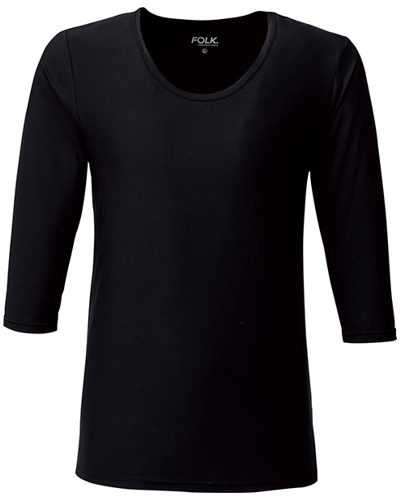 [フォーク] FOLK 【すっきり襟ぐりのスクラブ専用フィットインナー】 メンズ カットソー8分袖 9002 （ブラック）