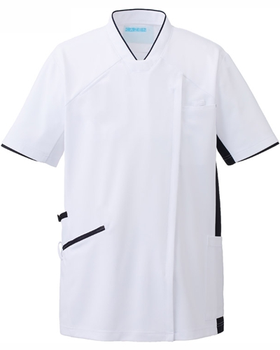 [カゼン] KAZEN 【かつてない動きやすさのスクラブ / 工業洗濯対応】  男女兼用 スクラブ ジャケット 987-18 （ホワイト×ネイビー）