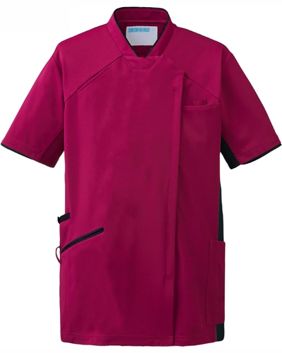 [カゼン] KAZEN 【かつてない動きやすさのスクラブ / 工業洗濯対応】  男女兼用 スクラブ ジャケット 987-45 （プラム×ネイビー）