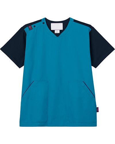 [フォーク] FOLK 【新開発のニット素材を使用した塩素剤でも色落ちしないジアスクラブ】 男女兼用 スクラブ CK703 （ターコイズ×ダークネイビー）