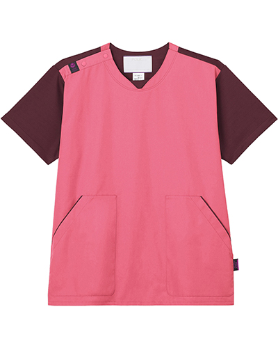 [フォーク] FOLK 【新開発のニット素材を使用した塩素剤でも色落ちしないジアスクラブ】 男女兼用 スクラブ CK703 （ピンク×バーガンディ）