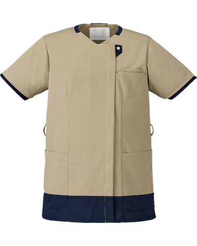 [オンワード] ONWARD 【ナチュラルカラーの動きやすさと美しさを追求した軽量スクラブ】 男女兼用 サイドファスナー スクラブ HS-8117 （ベージュ×ダークネイビー）