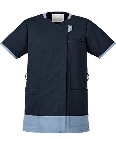 [オンワード] ONWARD 【ナチュラルカラーの動きやすさと美しさを追求した軽量スクラブ】 男女兼用 サイドファスナー スクラブ HS-8119 （ダークネイビー×サックスブルー）