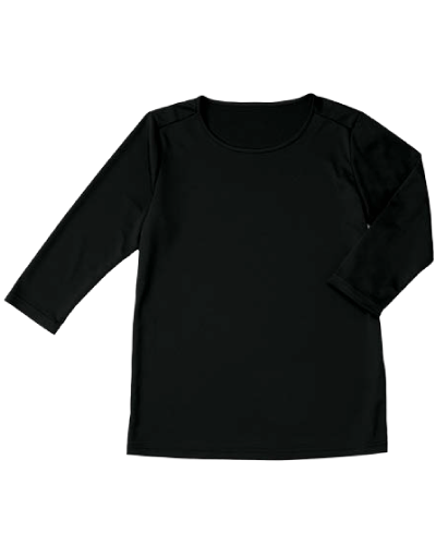 [カゼン] KAZEN 【画期的な暑くなりにくい スクラブインナー】 男女兼用 インナーTシャツ（七分袖） KZN220-15 （ブラック）