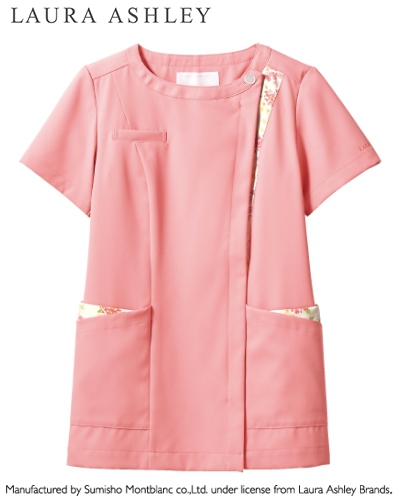 [ローラ アシュレイ] LAURA ASHLEY 【ローラ アシュレイの優雅なジャケットタイプのスクラブ】 レディース スクラブ LW601-62 （ローズ×アメリ ピンク）