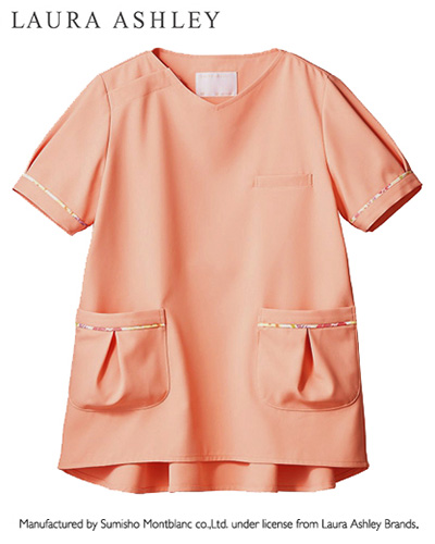 [ローラ アシュレイ] LAURA ASHLEY 【ウエストからひらりと広がるペプラム風のフェミニンなシルエット】 レディース スクラブ LW602-22（ピーチ×ピンク）