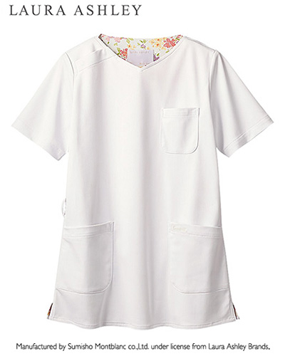 [ローラ アシュレイ] LAURA ASHLEY 【素材の上質感とシンプルな無地デザインのスクラブ】 レディース スクラブ LW603-12（オフホワイト×ピンク）