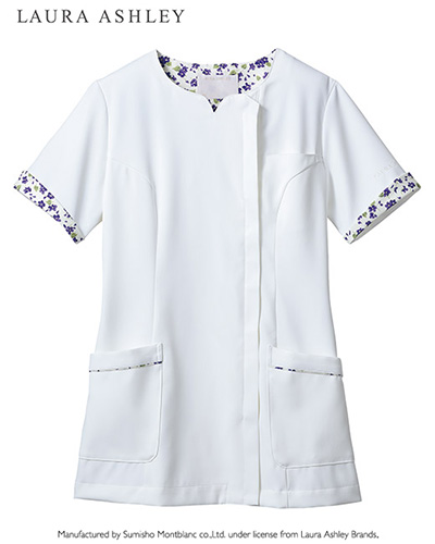 [ローラ アシュレイ] LAURA ASHLEY 【上品なネックラインと華やかな後ろ姿】 レディース スクラブ LW611-16 （オフホワイト×バイオレット）
