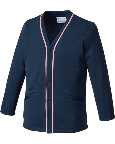 [ミズノ] MIZUNO 【ロングシーズン着用できる肌ざわりのよいジャージ素材】 男女兼用 カーディガン MZ0174 （ネイビー×ピンク）