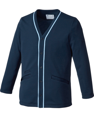 [ミズノ] MIZUNO 【ロングシーズン着用できる肌ざわりのよいジャージ素材】 男女兼用 カーディガン MZ0174 （ネイビー×サックス）