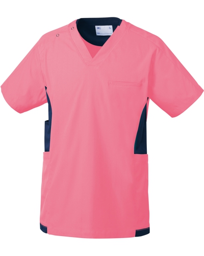 [ミズノ] MIZUNO 【制菌／制電／ストレッチ／工業洗濯／スマホポケット】 男女兼用 スクラブ MZ-0181 （ピンク×ネイビー）