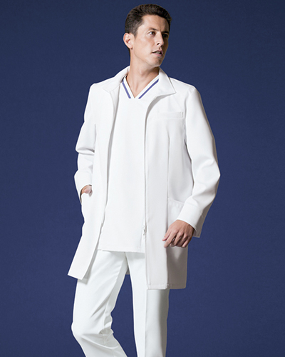 [リゼルヴァ]  RISERVA 【フロントジップ式ドクタージャケット】 男性用 長袖ドクタージャケット R2691 （ホワイト）