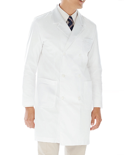 [カゼン] KAZEN 【抗菌・抗ウイルス機能と快適なストレッチ素材の診察衣】 男性用 ダブル診察衣（ハーフ丈） REP205-10 （ホワイト）