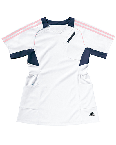 [アディダス] adidas 【女性らしいシルエットのチュニック丈スクラブ】 レディース チュニック丈スクラブ SMS001-10 （ホワイト×ネイビー）＜廃番商品＞