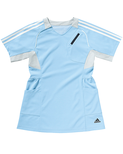 [アディダス] adidas 【女性らしいシルエットのチュニック丈スクラブ】 レディース チュニック丈スクラブ SMS001-11 （サックス）＜廃番商品＞