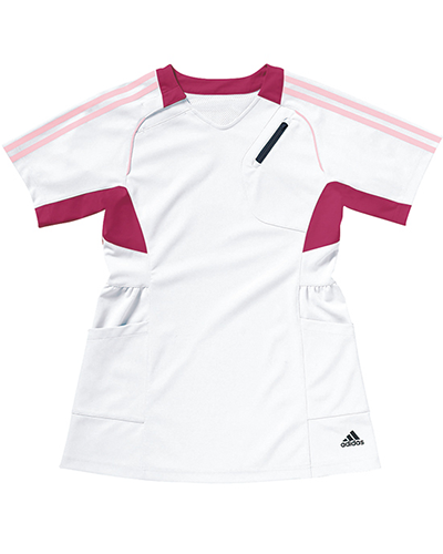 [アディダス] adidas 【女性らしいシルエットのチュニック丈スクラブ】 レディース チュニック丈スクラブ SMS001-14 （ホワイト×ピンク）＜廃番商品＞