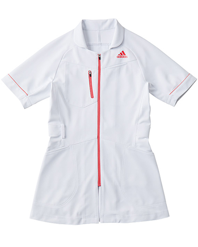 [アディダス] adidas 【カッティングにこだわったアクティブなデザインの医療ジャケット】 レディース ジャケット SMS004-15 （ホワイト×ピンク）