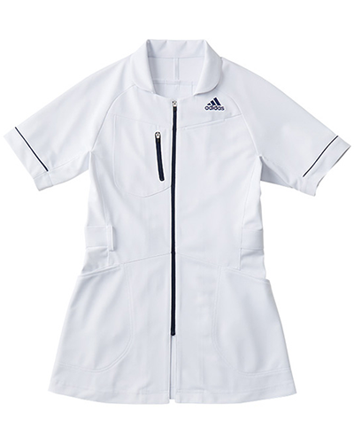 [アディダス] adidas 【カッティングにこだわったアクティブなデザインの医療ジャケット】 レディース ジャケット SMS004-18 （ホワイト×ネイビー）