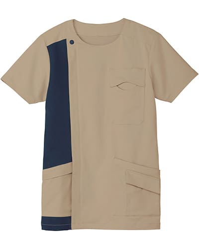 [ボンマックス] BONMAX 【医療に必要な機能が充実したスクラブ】 男女兼用 ジップアップスクラブ TB4503U （ベージュ×ネイビー）