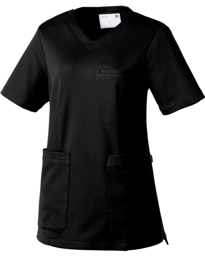 [ユナイト] UNITE 【現場の声から生まれた疲れにくいストレッチ性能のニット素材】女性用 スクラブ UN-0074 （ブラック）
