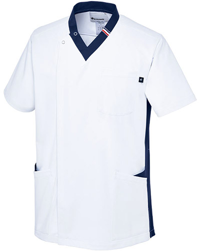 [ルコックスポルティフ] le coq sportif 【洗練されたデザインとスポーティーなVネックスクラブ】 男女兼用 スクラブ UQM1540（ホワイト×ネイビー）