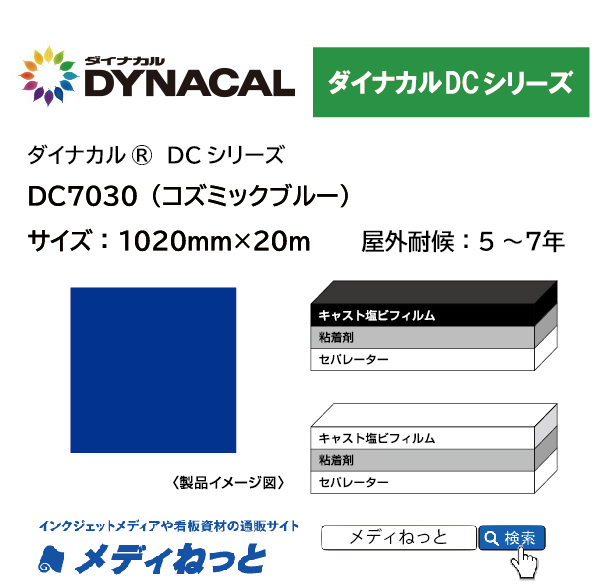 ダイナカルDC7030（コズミックブルー）　1020mm×20M / 屋外耐候5～7年用 マーキングフィルム / 不透過