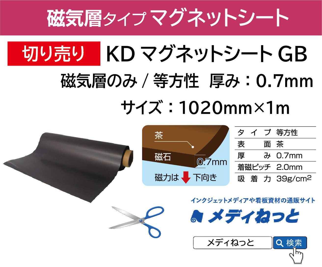 切り売り Kdマグネットシートgb 磁気層のみ 等方性 厚み 0 7mm サイズ 10mm