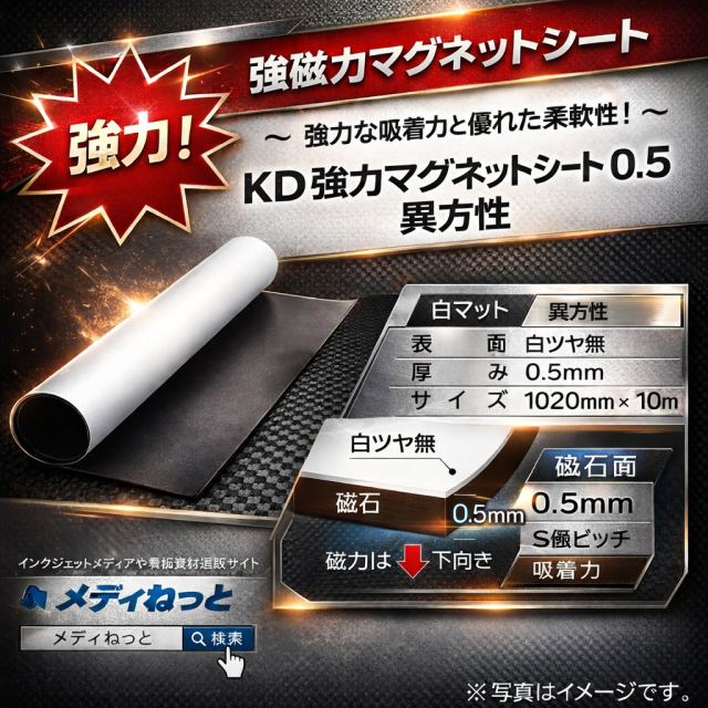 KD強力マグネットシート0.5（白マット/異方性） 厚み：0.5mm/サイズ：1020mm×10M