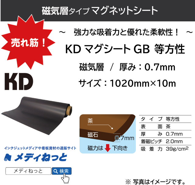 KDマグネットシートGB（磁気層のみ/等方性） 厚み：0.7mm/サイズ：1020mm×10M