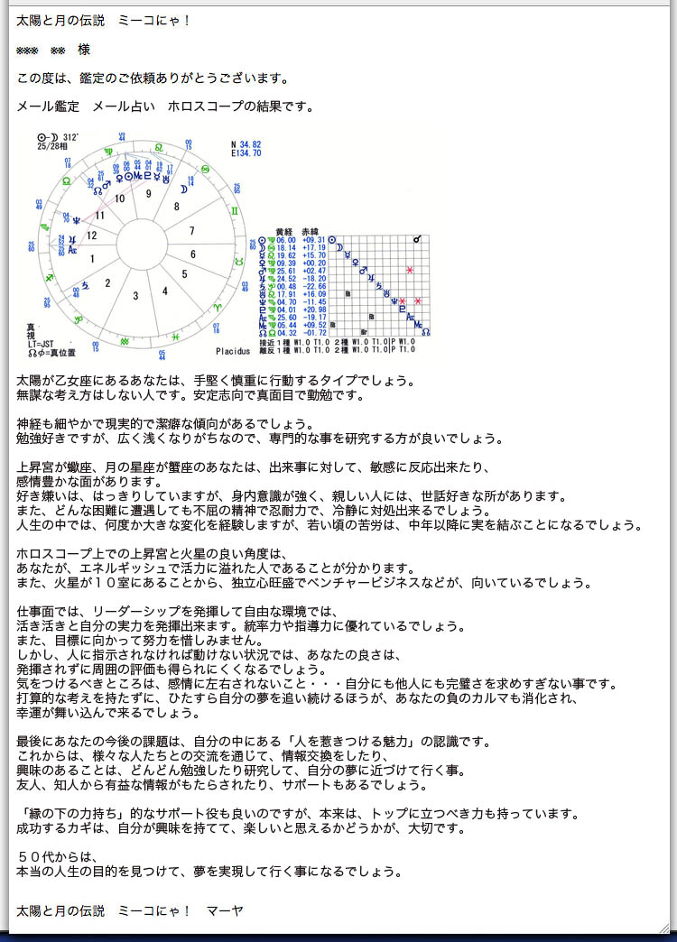 花　　ホロスコープ鑑定付きオーダーメイド ホロスコープにより、過去世から引き継いでいるカルマなどもわかり