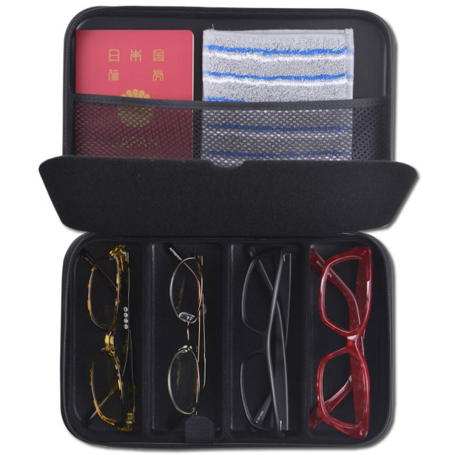 大型メガネ4本と小物が収納できる旅行にも最適なメガネケース（眼鏡