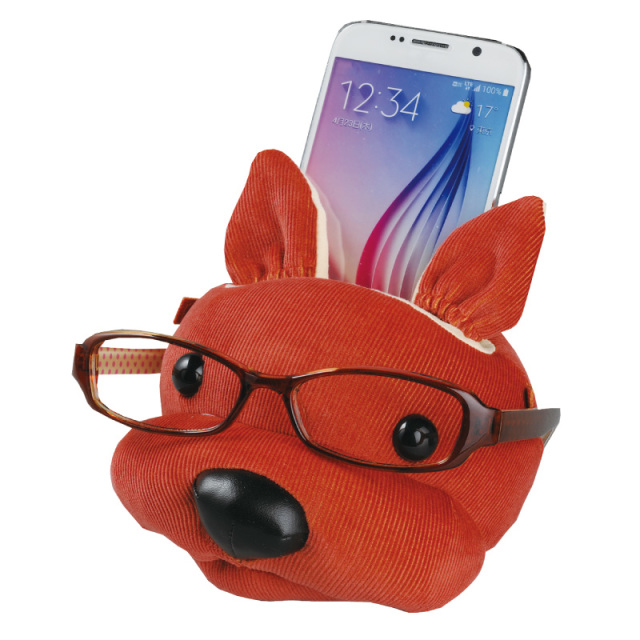 犬の顔をしたメガネスタンド（眼鏡スタンド）とメガネ拭き　I-12 あにまるふぇいすスタンド・コーデュロイ・イヌ